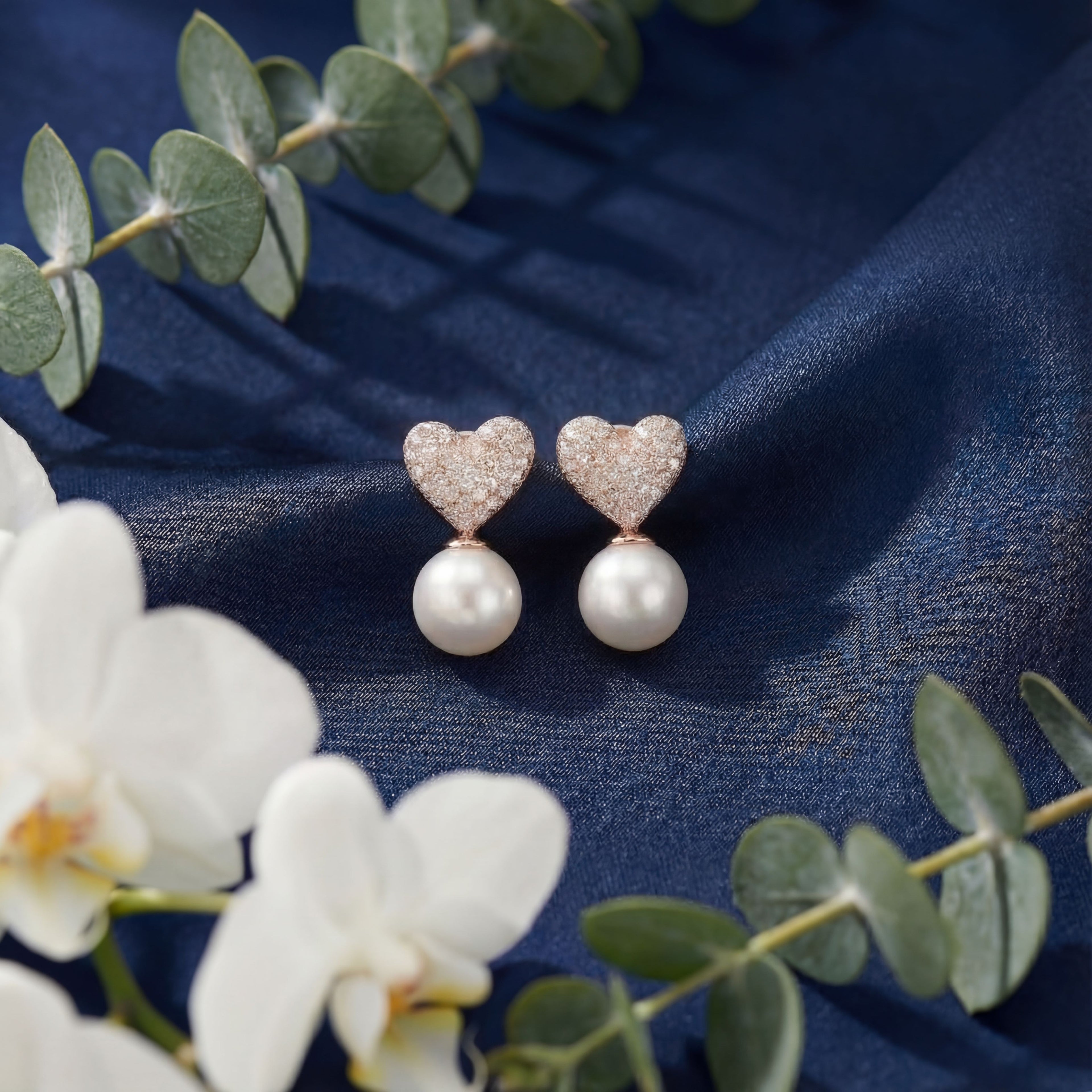 Sweetheart Sparkle, Pavé Heart & Pearl Stud. : YUFSER221