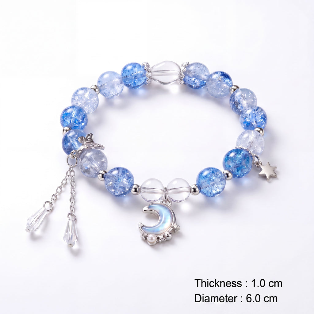 Korean Midnight Moon & Star Crackle Glass Charm Bracelet