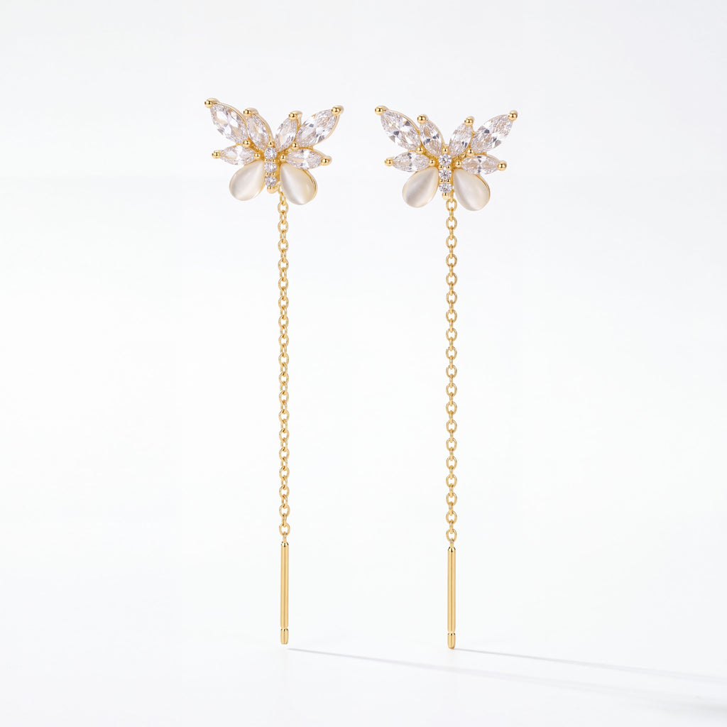 Korean Elegant Butterfly Crystal threader Earrings