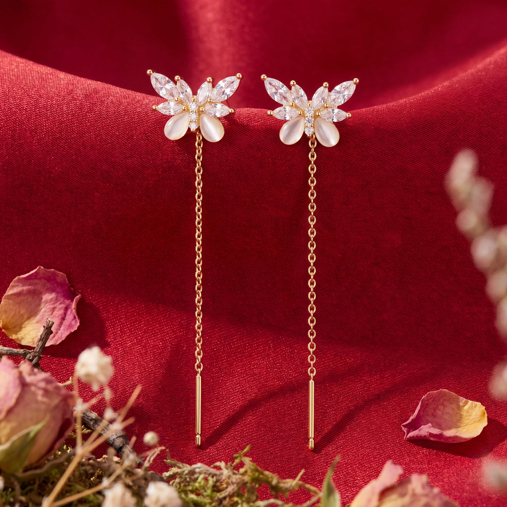 Korean Elegant Butterfly Crystal threader Earrings