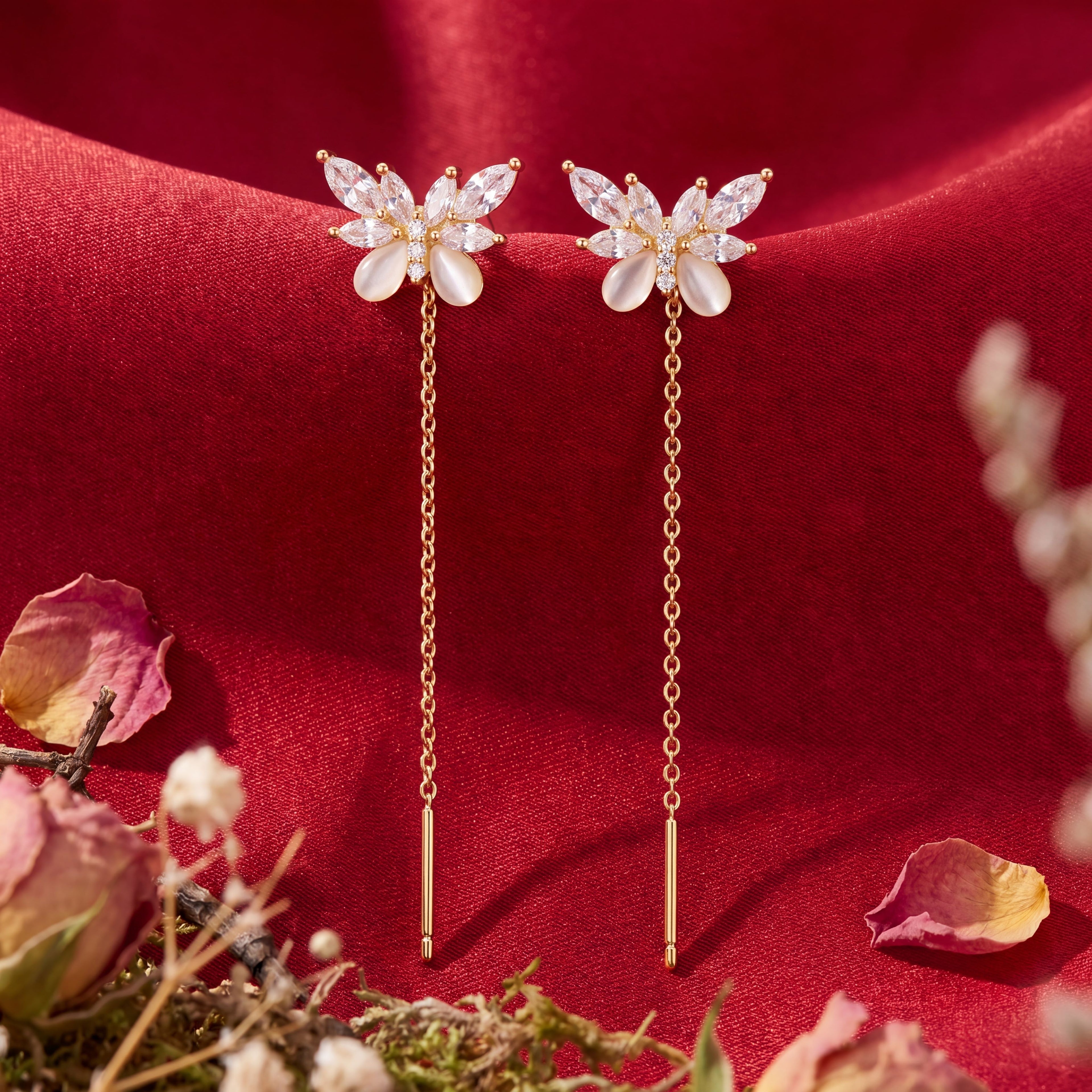 Korean Elegant Butterfly Crystal threader Earrings