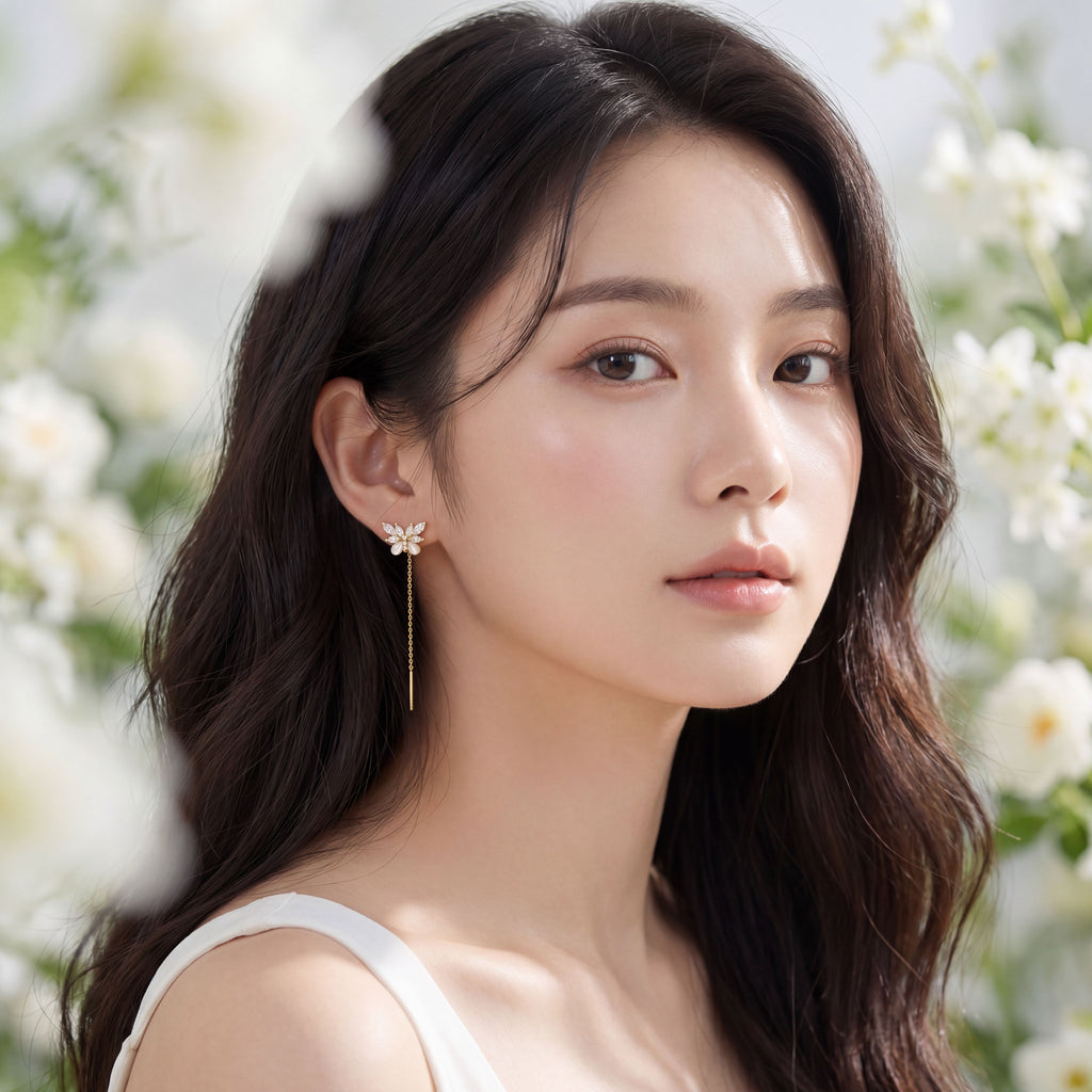 Korean Elegant Butterfly Crystal threader Earrings