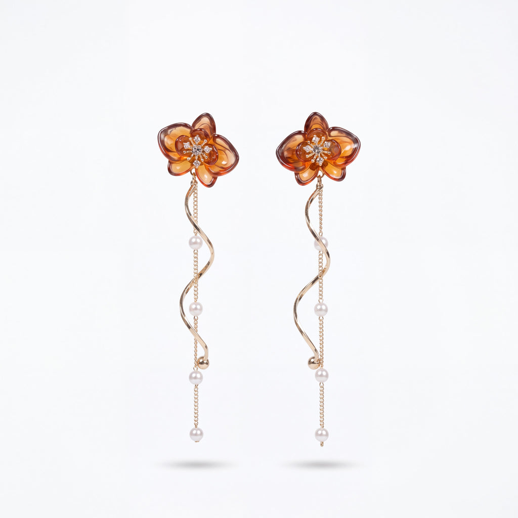 Korean Enchanted Garden Amber & Pearl Vine Drops