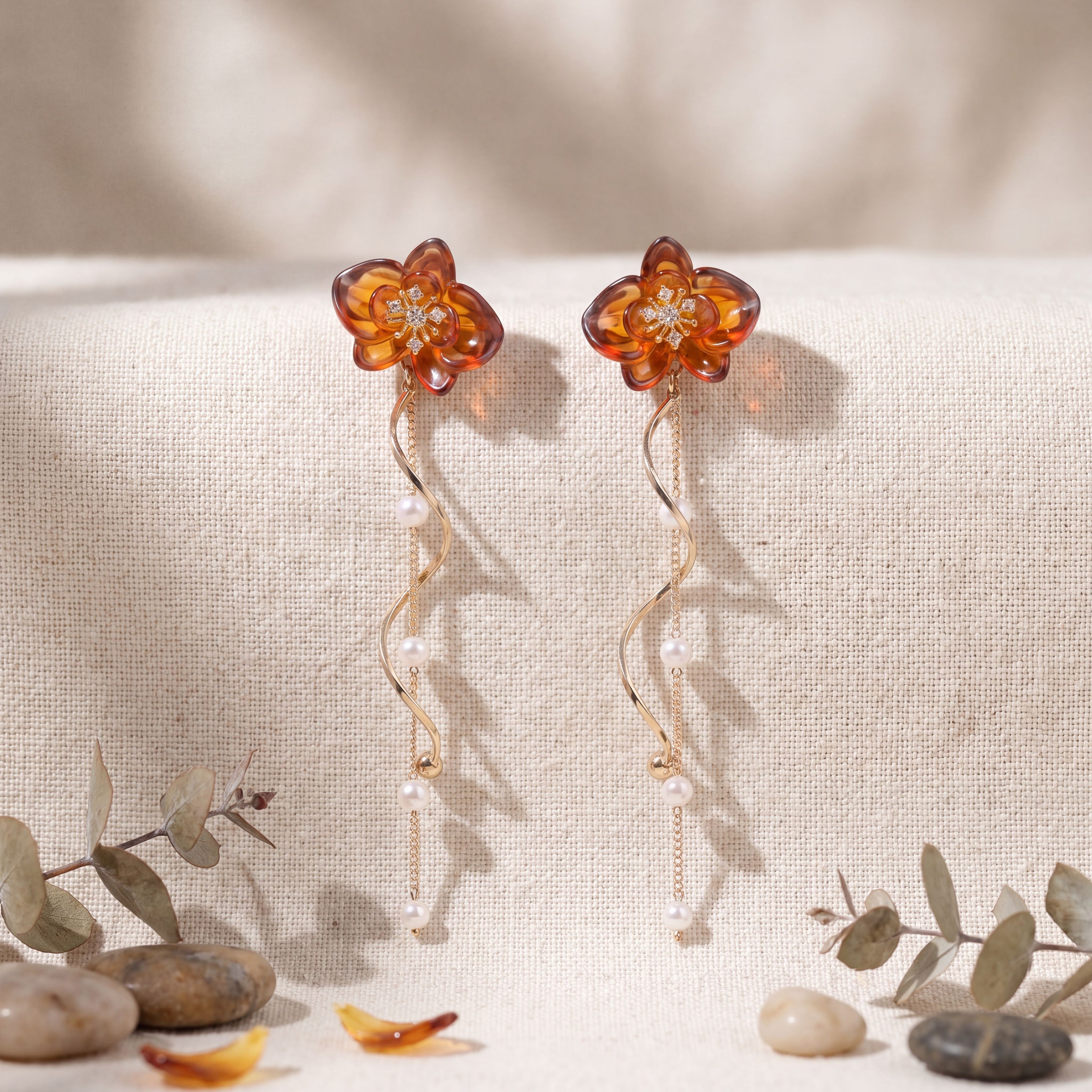 Korean Enchanted Garden Amber & Pearl Vine Drops