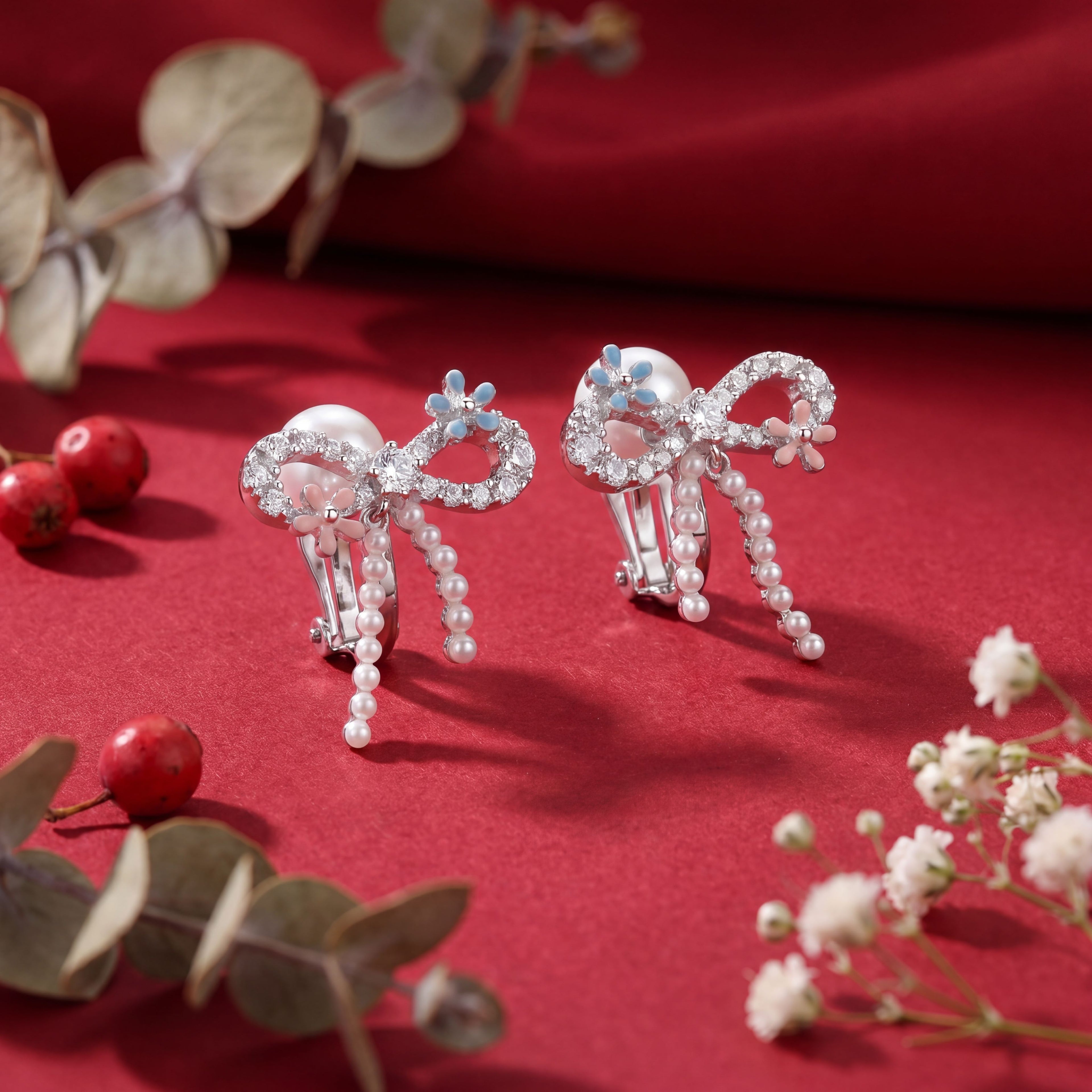 Korean Fairy Dust, Bow Ear Clip-Ons