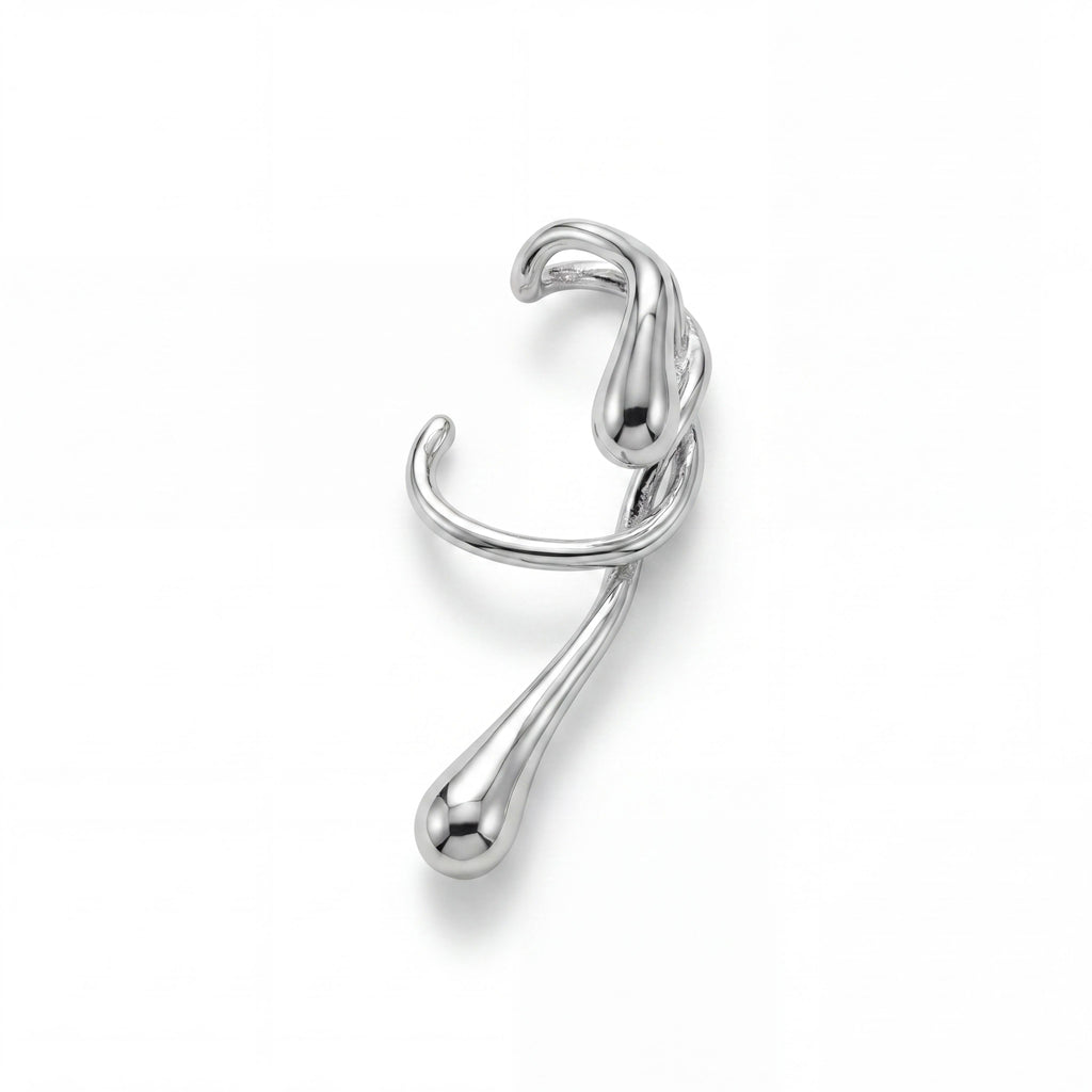 Korean Argent Fluidity Teardrop Left Ear Cuff