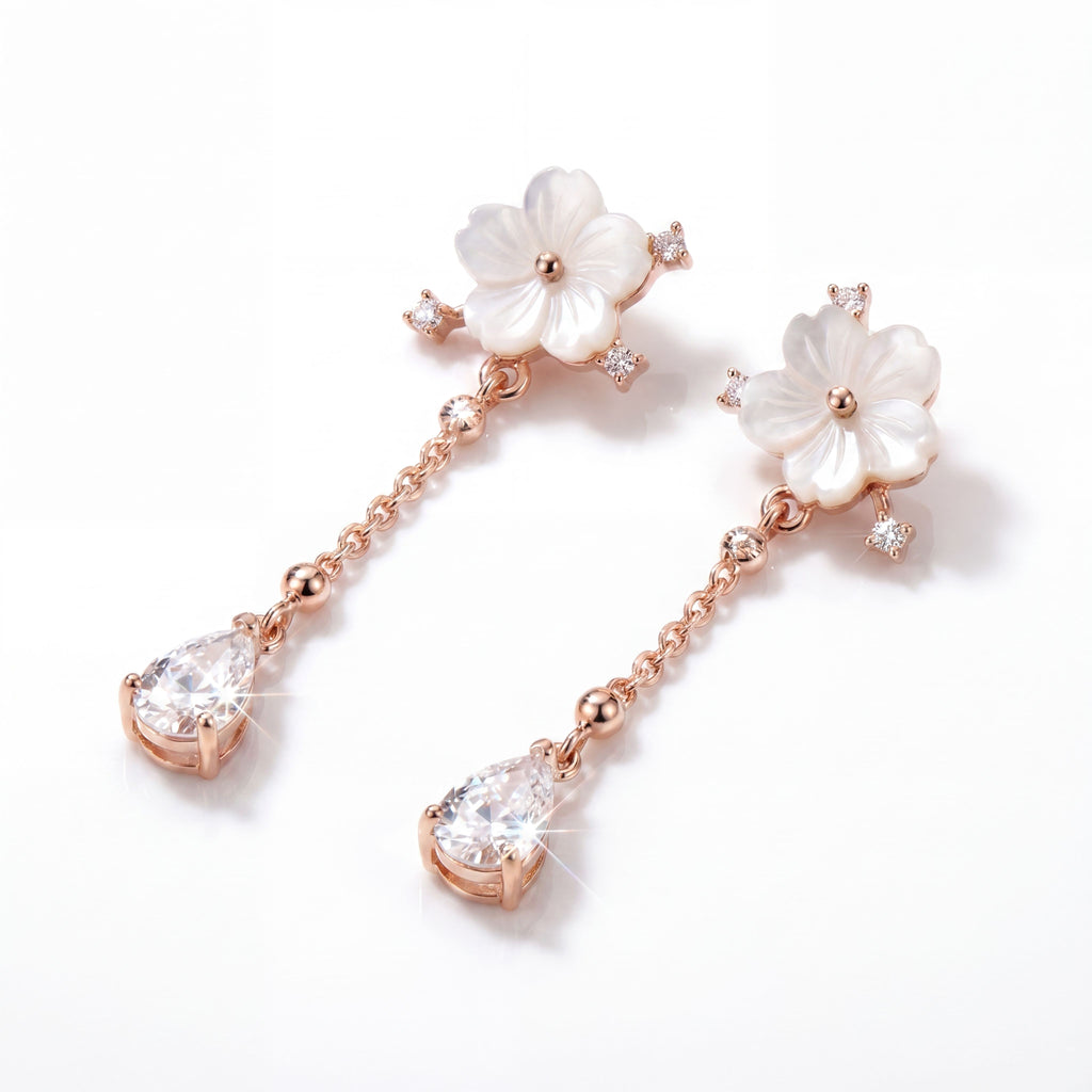 Korean Flower Crystal Drop Earrings.