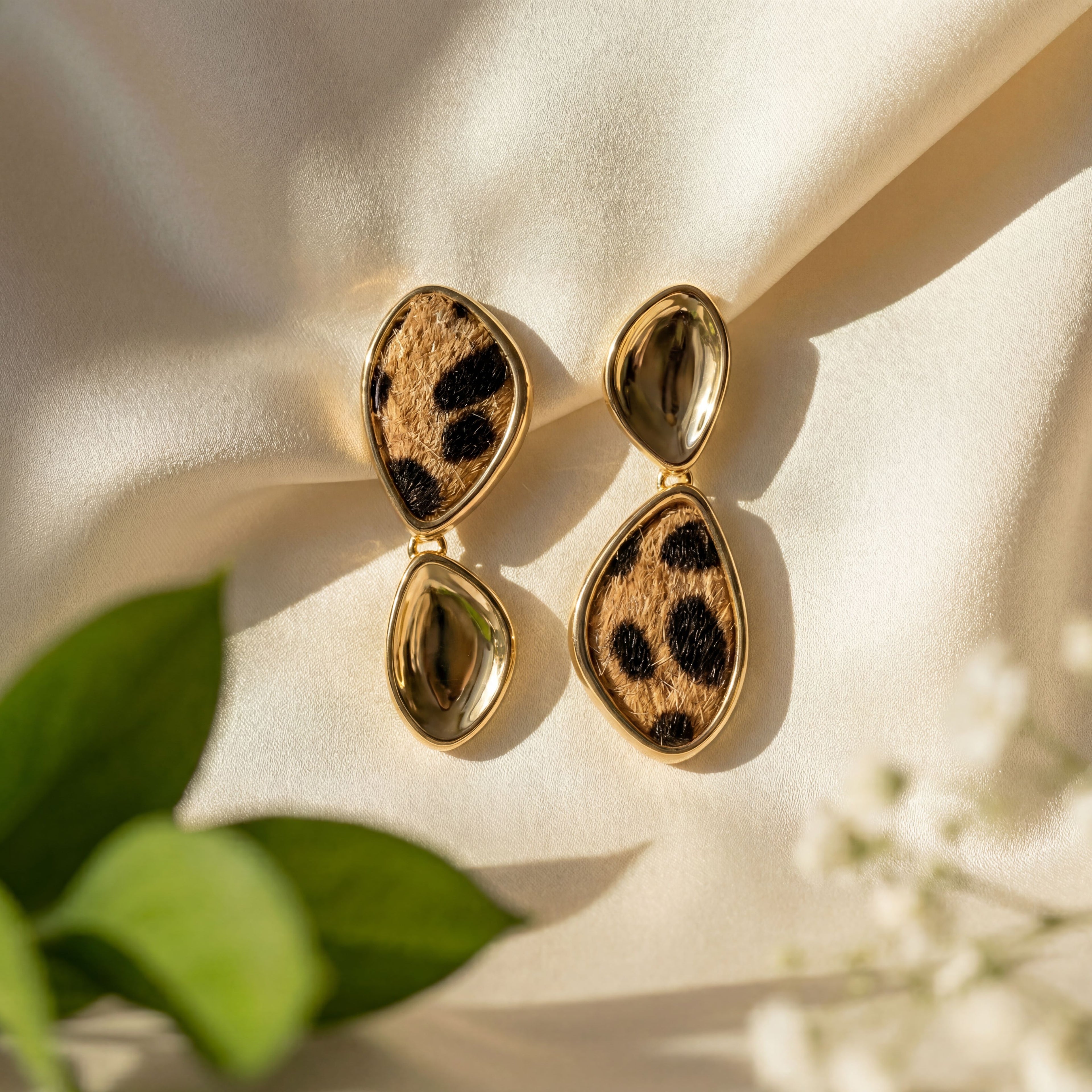 Leopard Print Double Drop Earrings