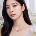 Korean Sage Green & Pearl Butterfly Layered Necklace