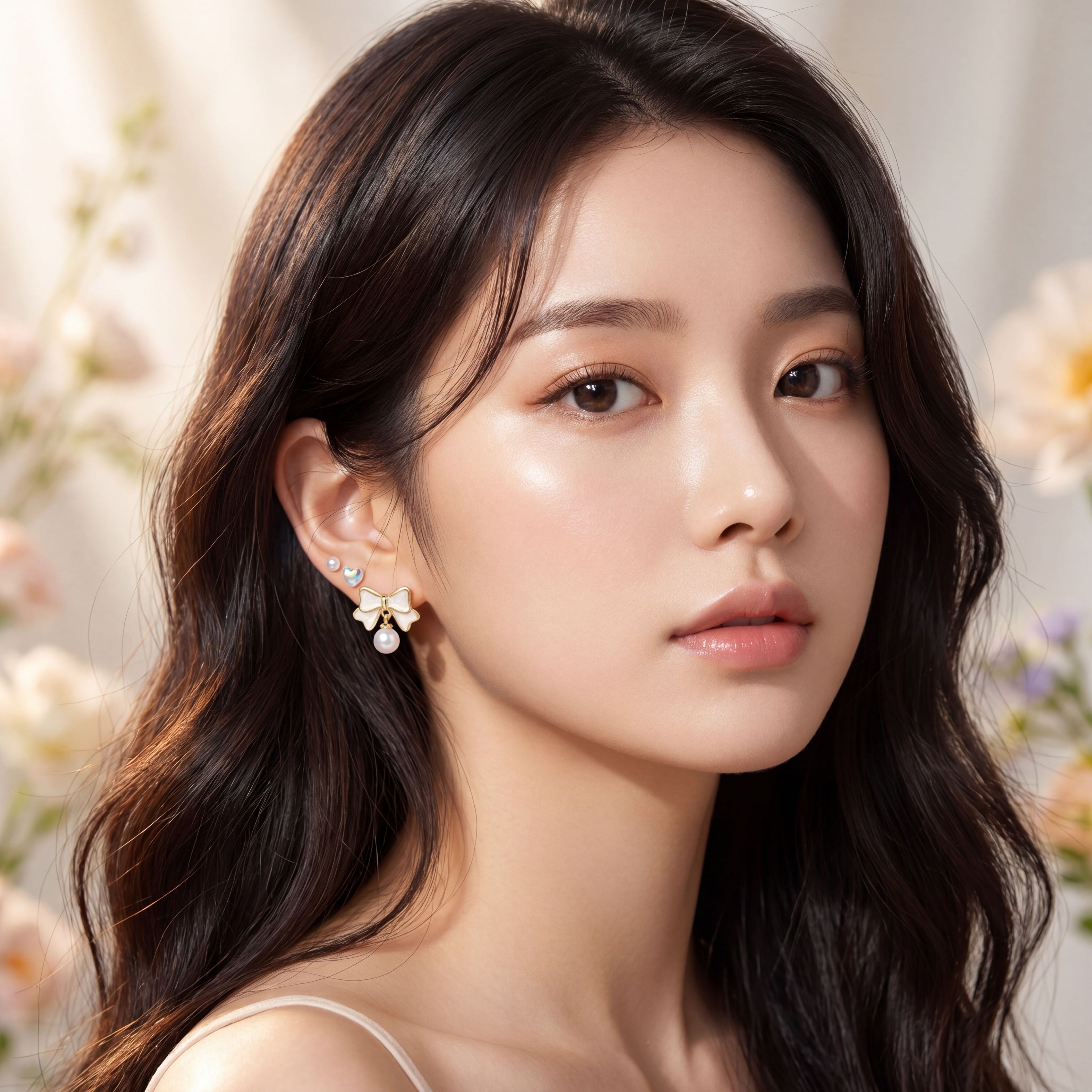 Korean Romantic Bow & Iridescent Heart Set