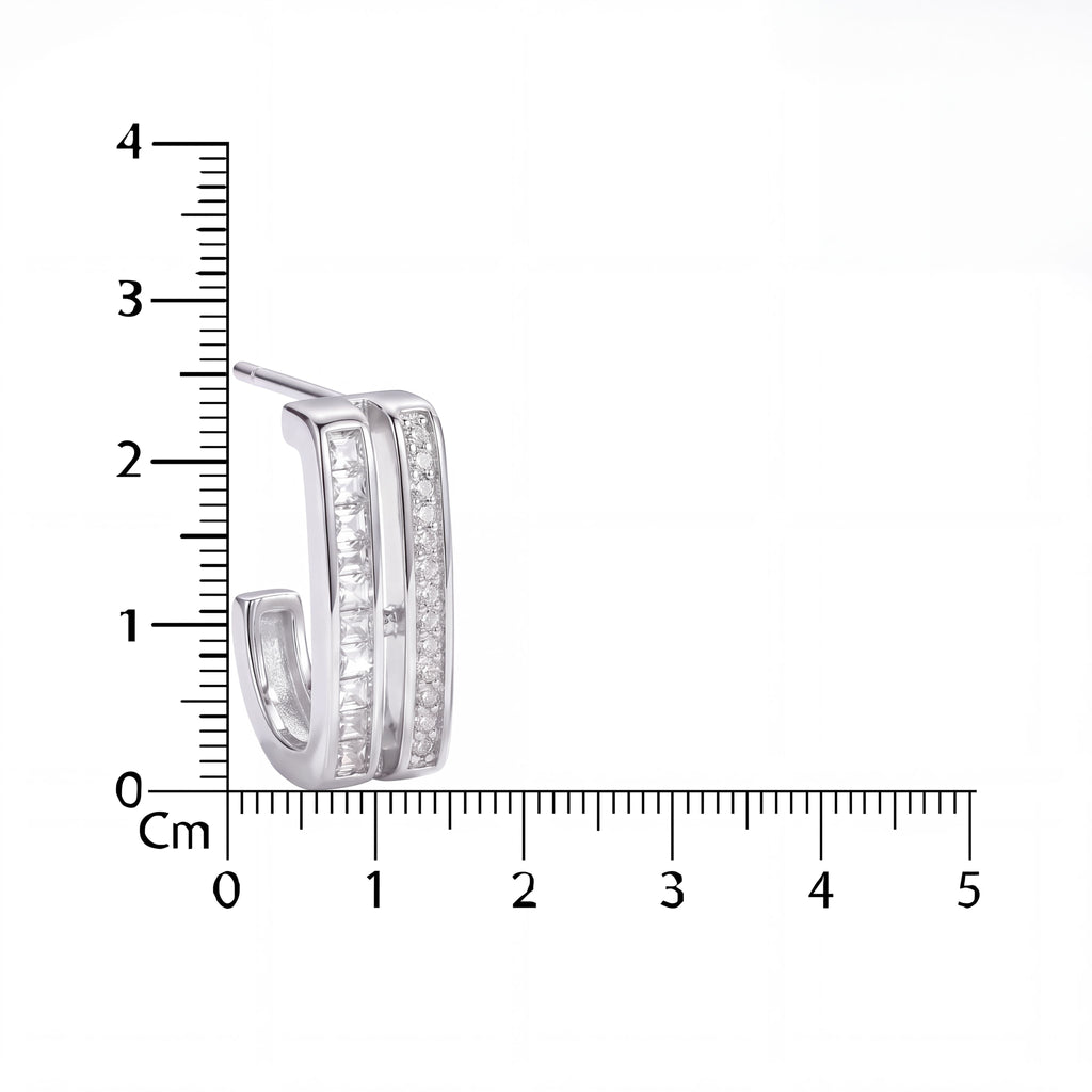 Korean Parallel Pavé J-Hoop Earrings