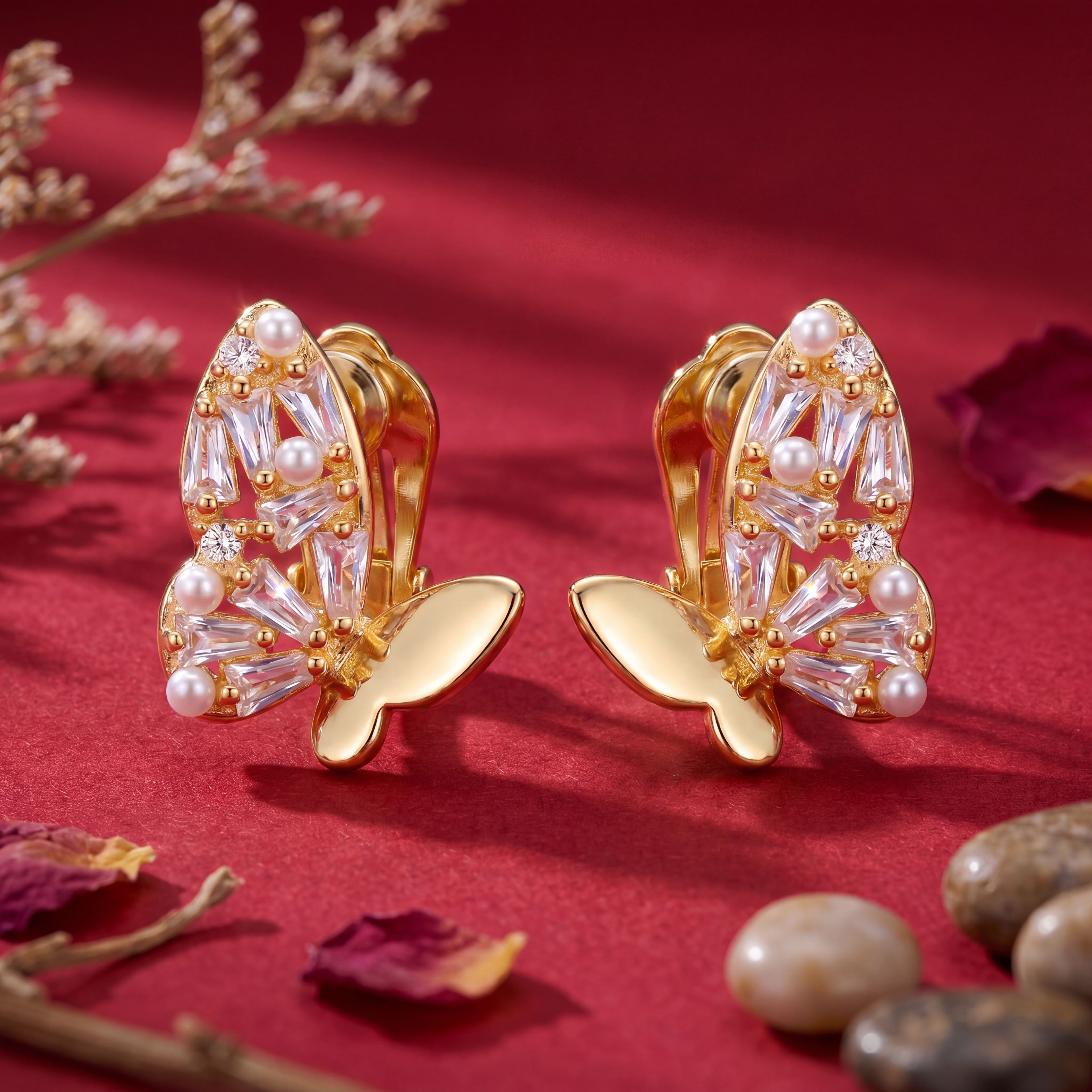 Korean Mariposa Garden Pearl Studs