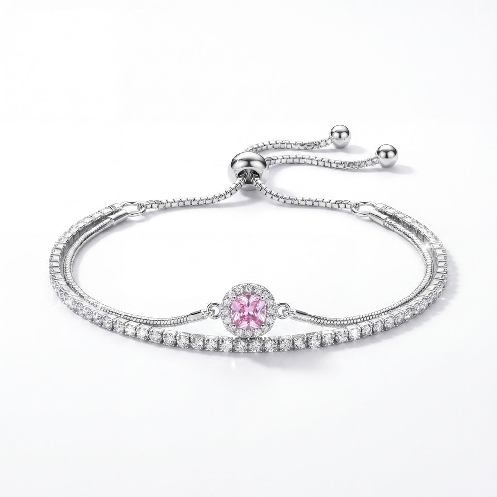 Dual-Layer Pink Solitaire Tennis Bracelet