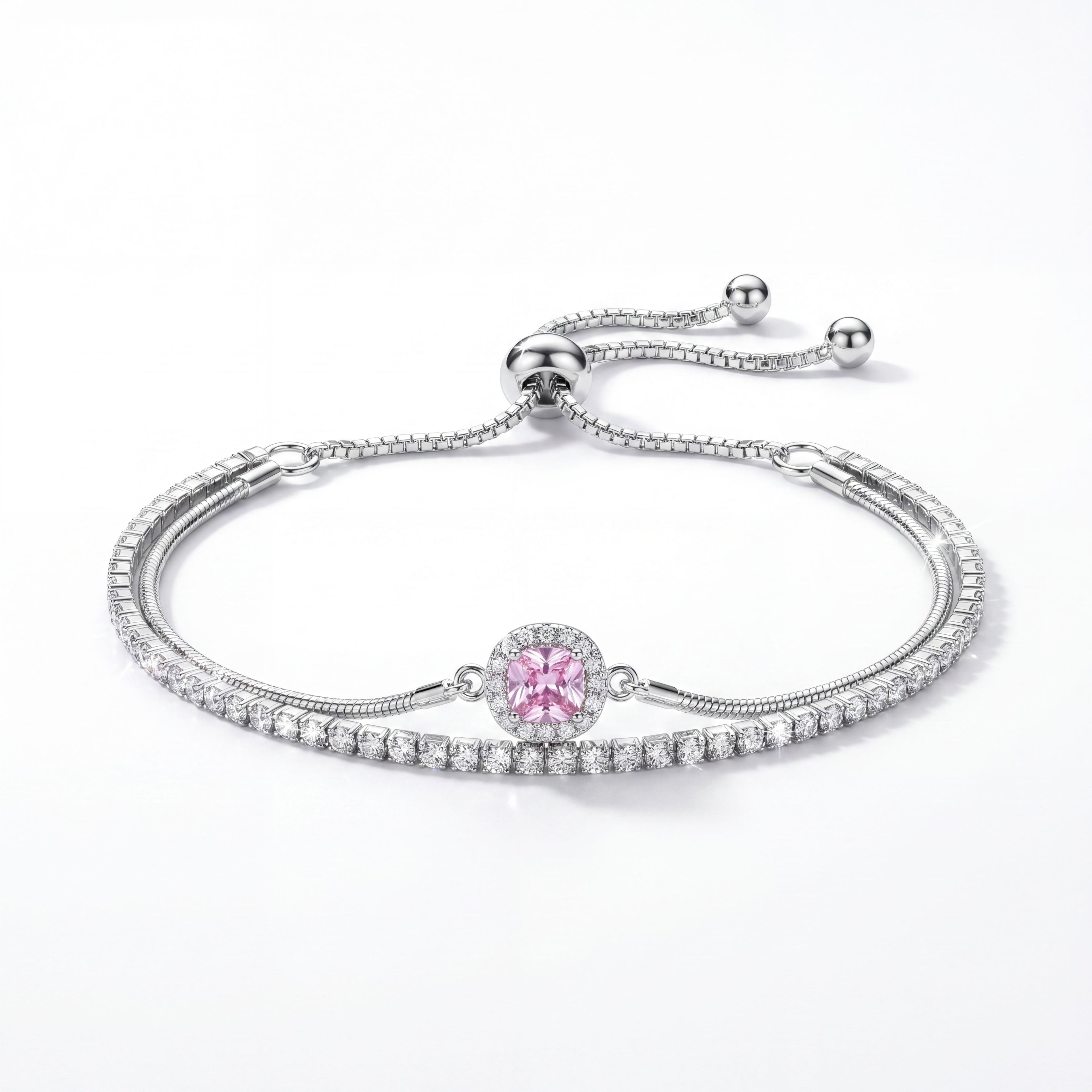 Dual-Layer Pink Solitaire Tennis Bracelet