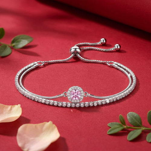 Dual-Layer Pink Solitaire Tennis Bracelet
