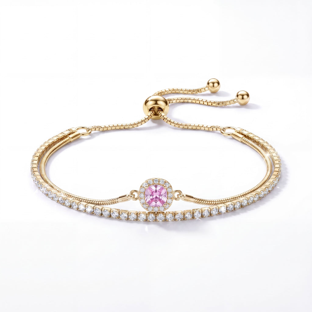 Dual-Layer Pink Solitaire Tennis Bracelet