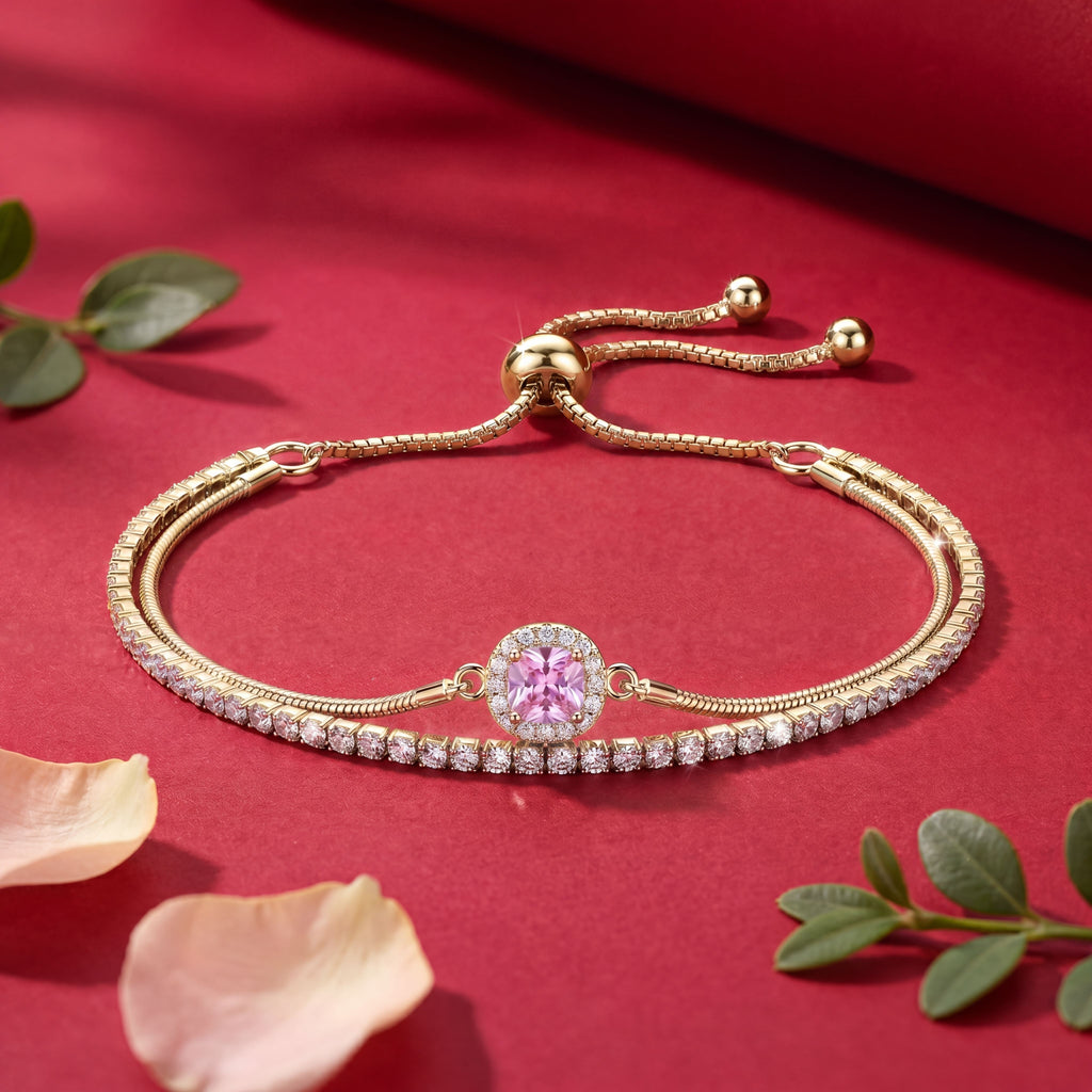 Dual-Layer Pink Solitaire Tennis Bracelet