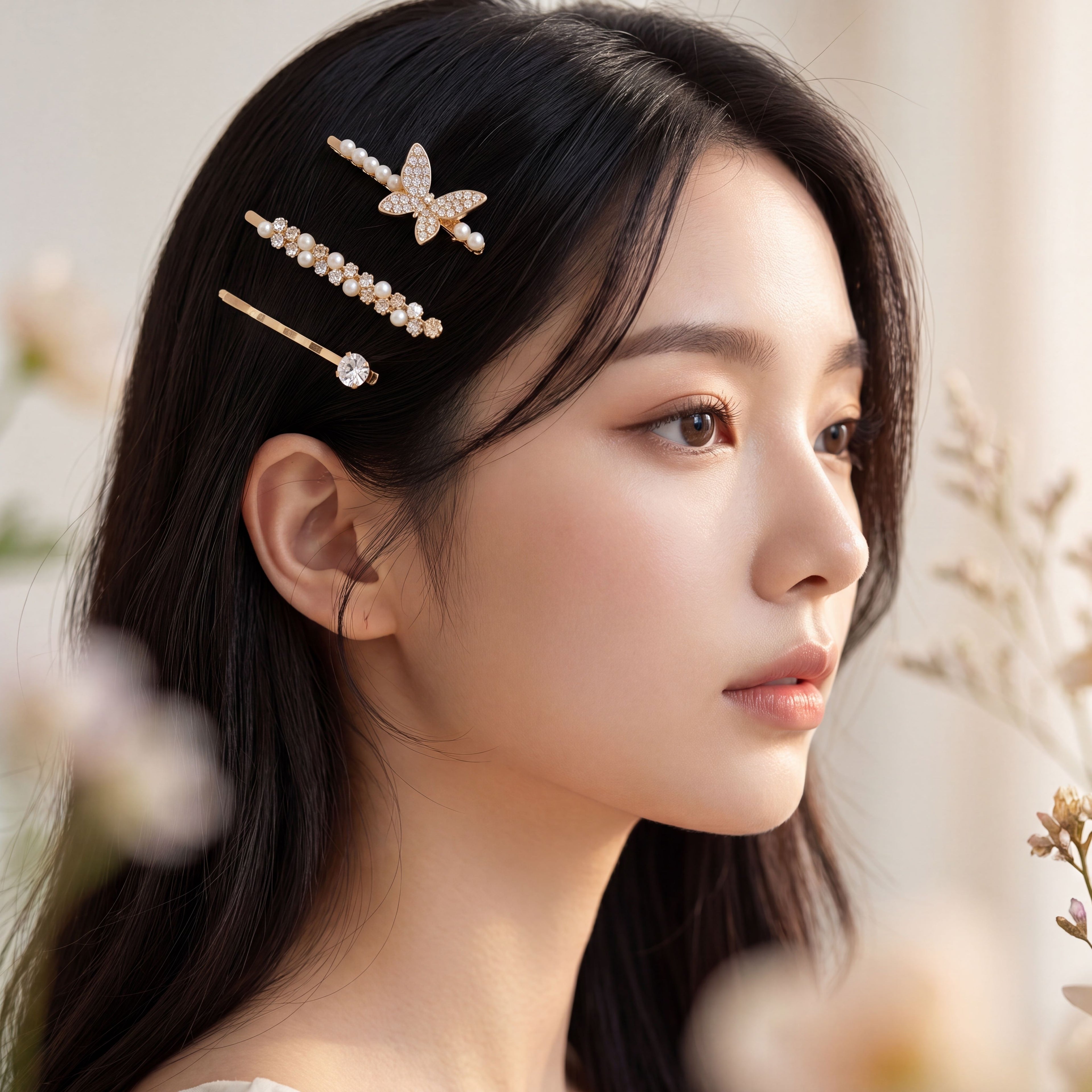 Korean Starlight Butterfly & Pearl 3 Pin Set