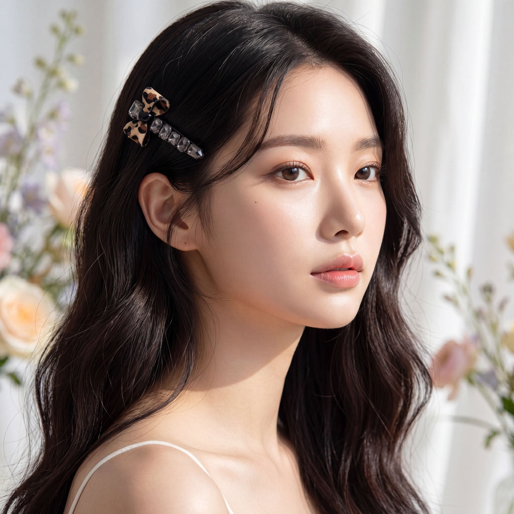 Korean Leopard Luxe & Smoke Crystal Statement Clip