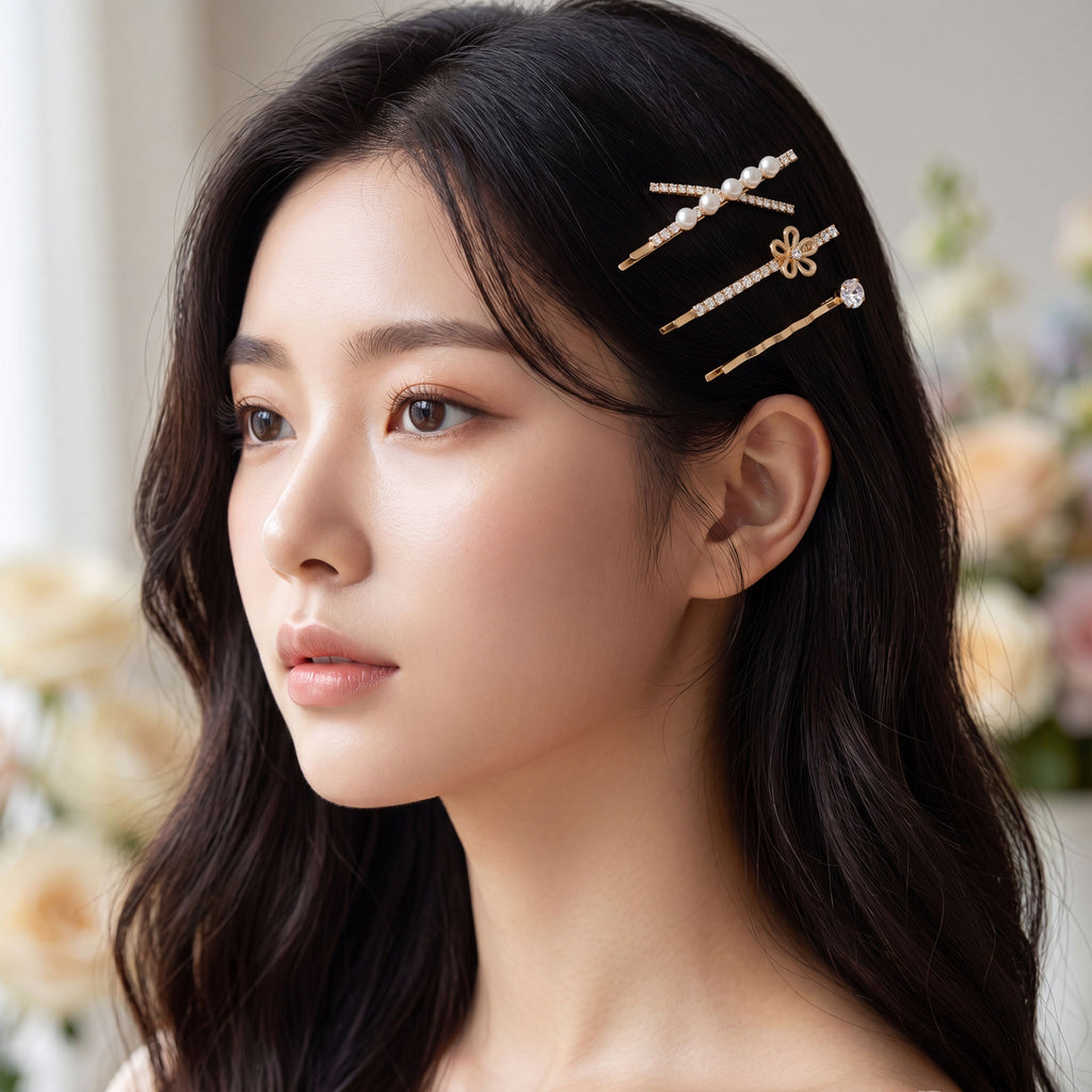 Korean Midnight Gala Crystal & Pearl 3 Piece Pin Set