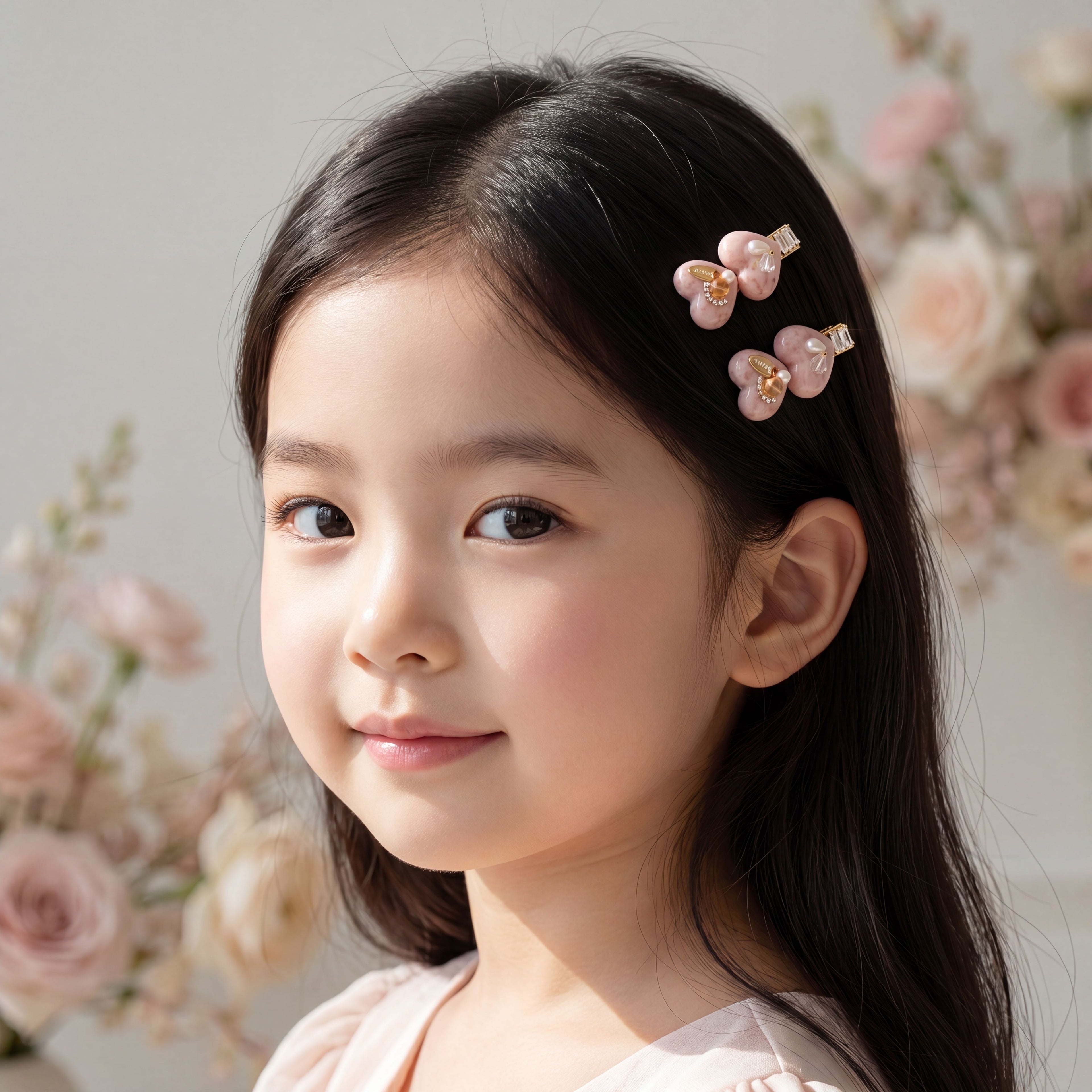 Korean Blush Marble Petite Heart Duo Clips