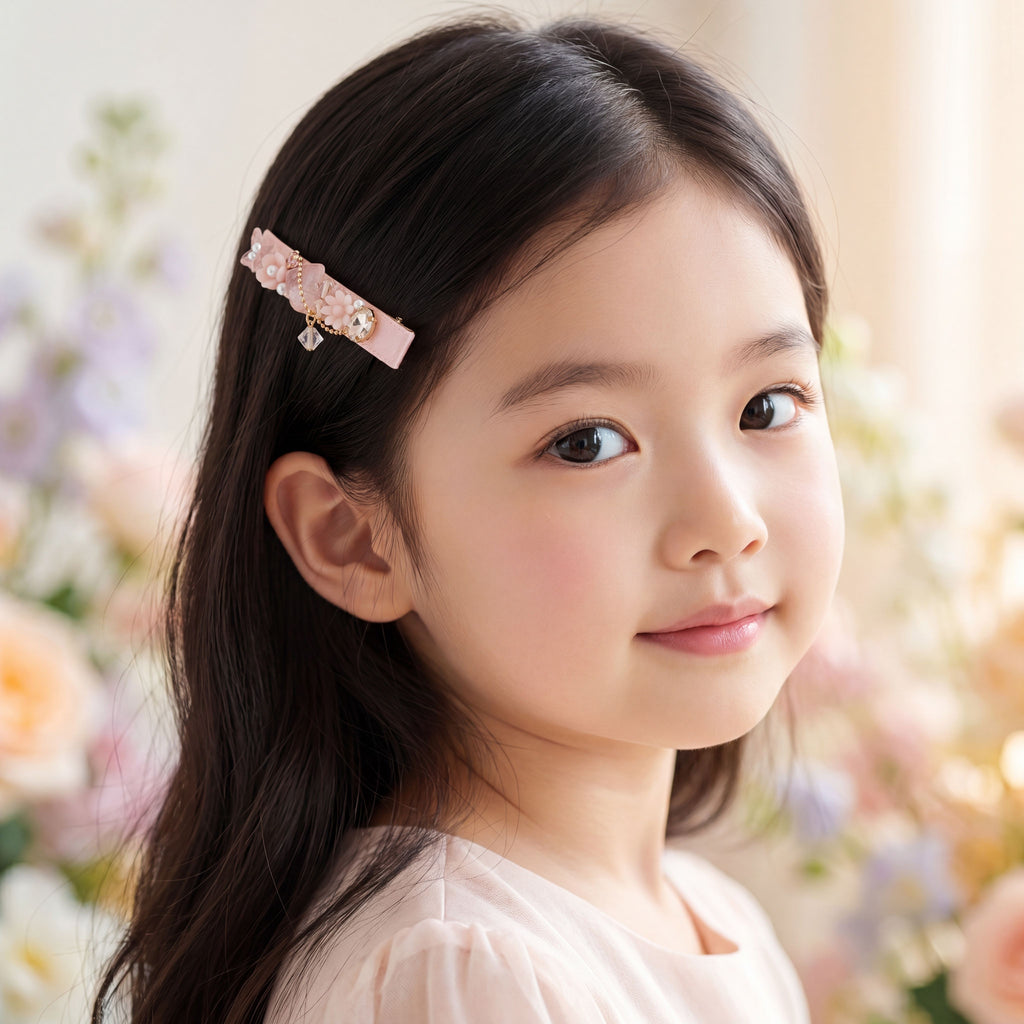 Korean Blossom & Butterfly Ribbon-Wrapped Alligator Clip