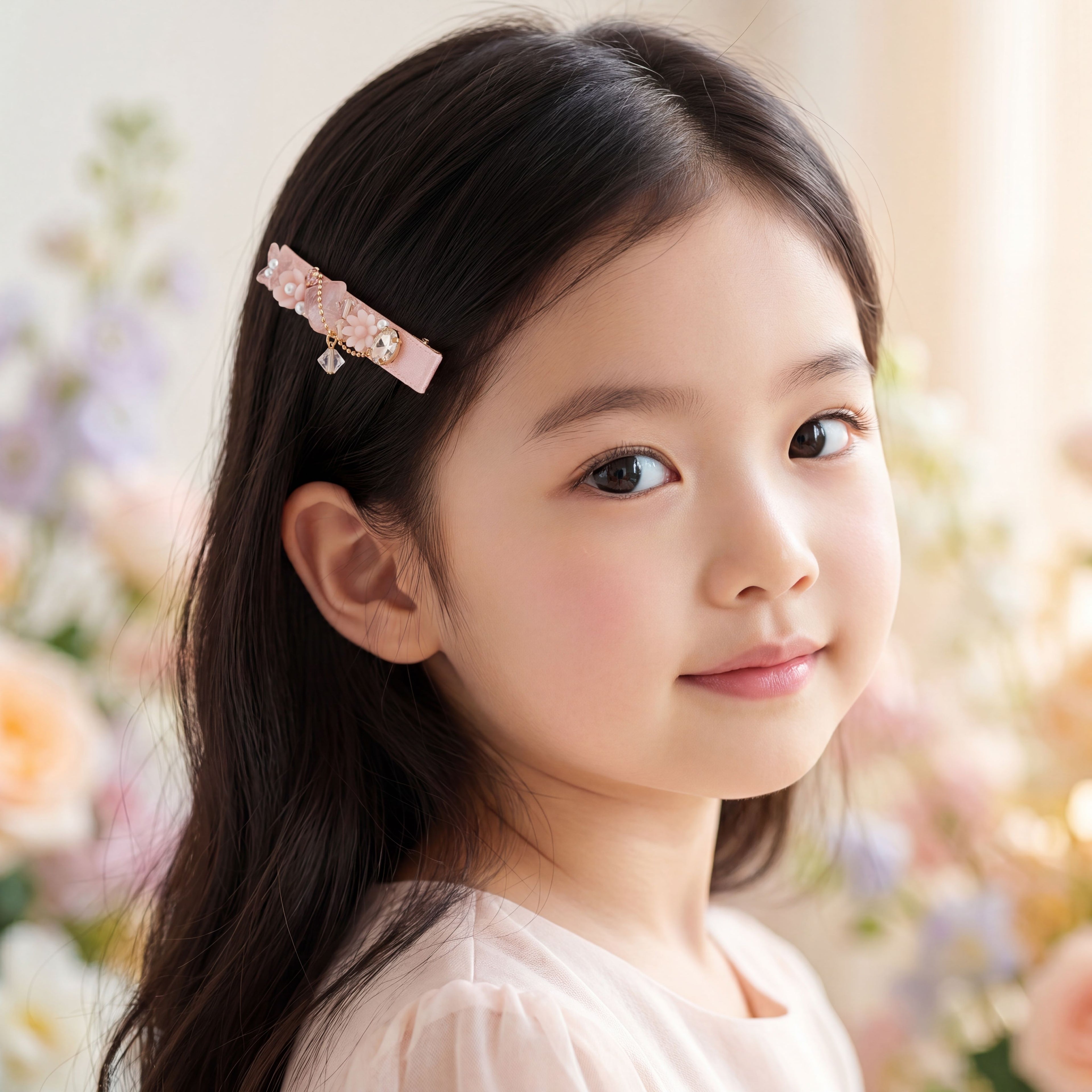 Korean Blossom & Butterfly Ribbon-Wrapped Alligator Clip