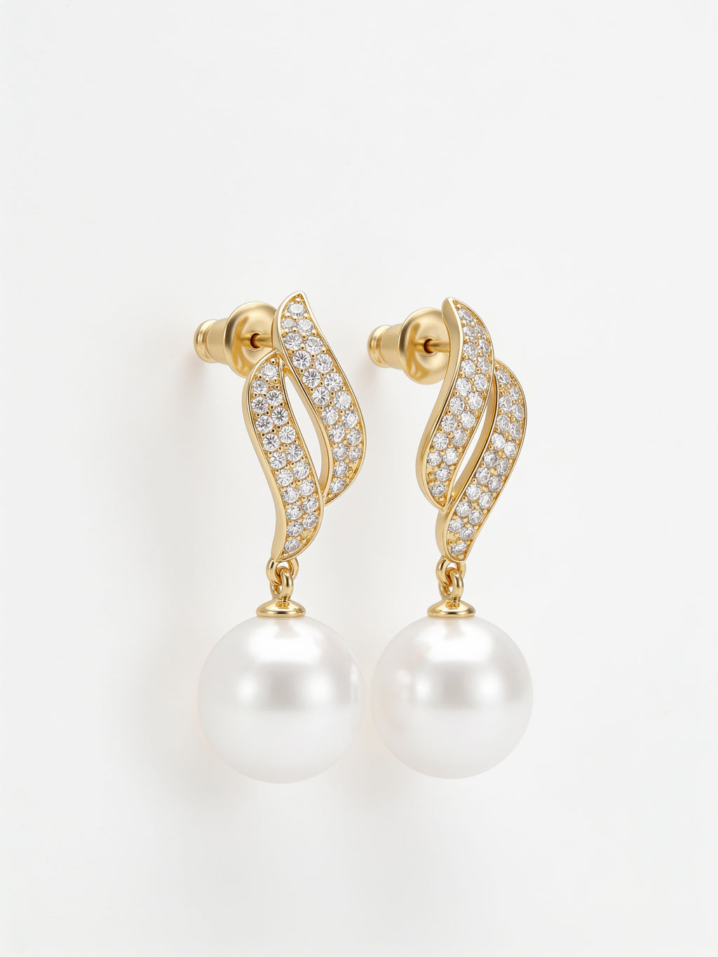 Korean Pavé Ribbon Wave Pearl Drops