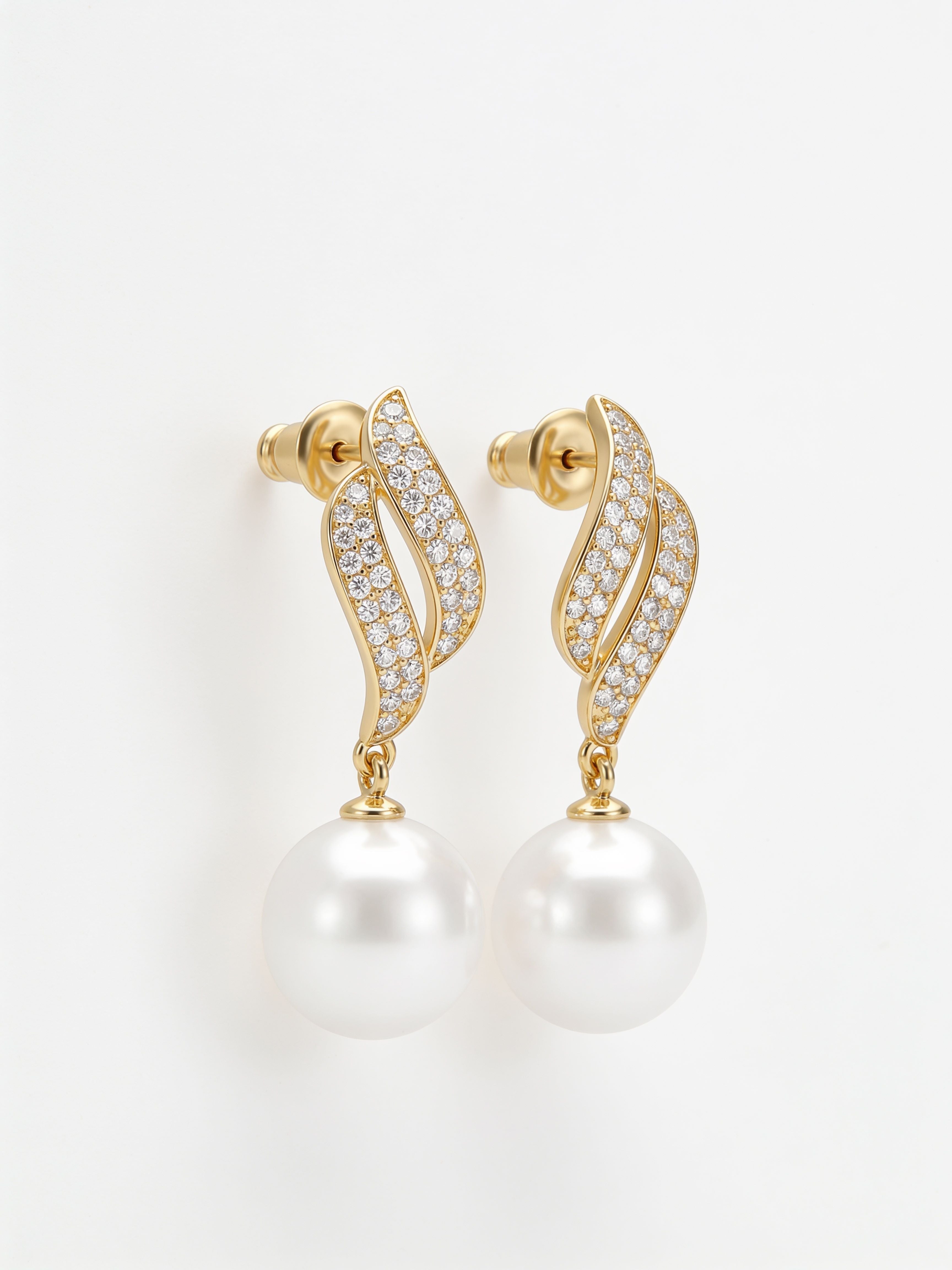 Korean Pavé Ribbon Wave Pearl Drops