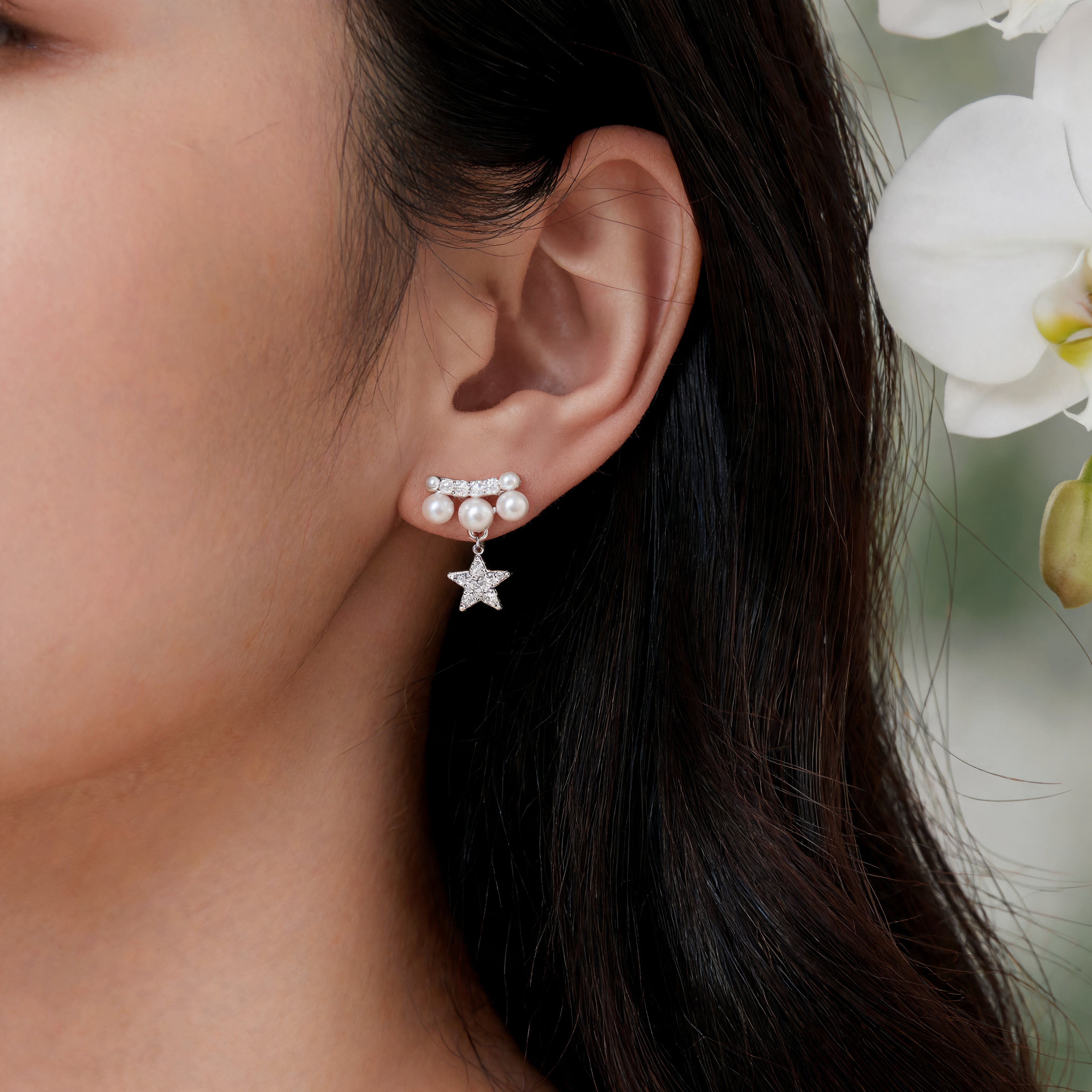 Korean Pearl Horizon Star Dangles