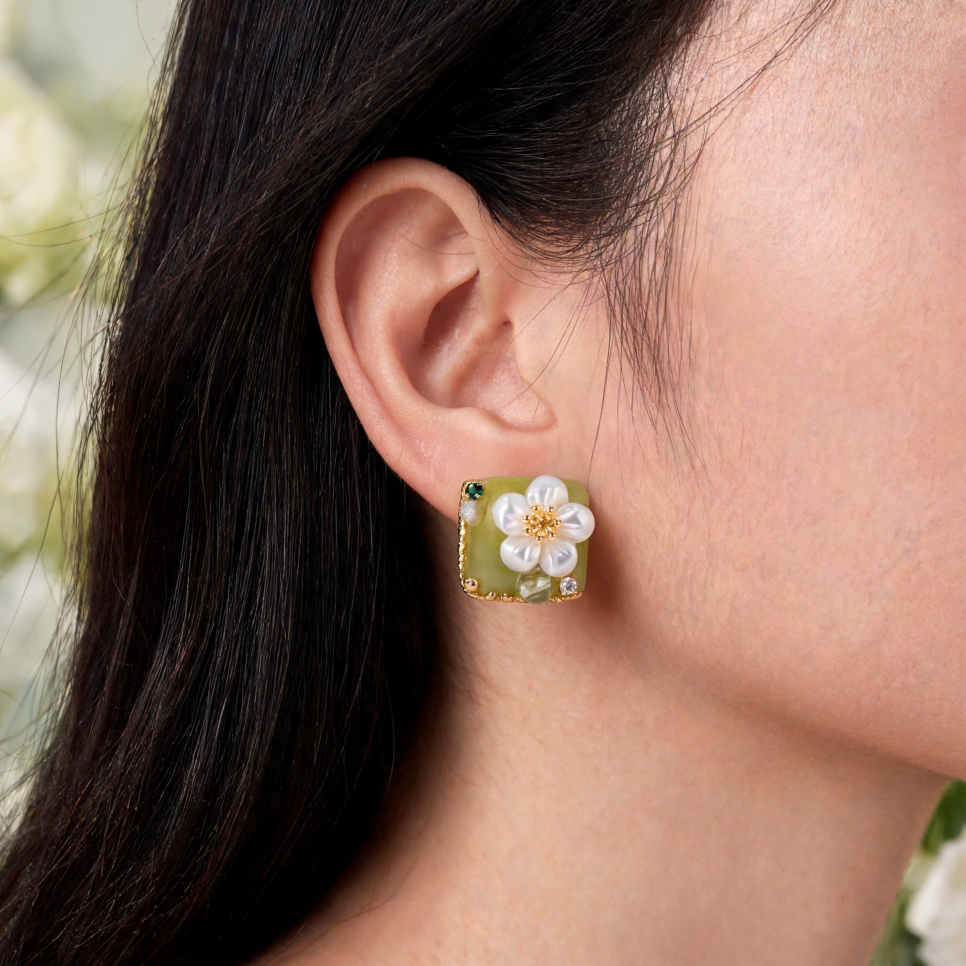Korean Jade Green Floral Squares