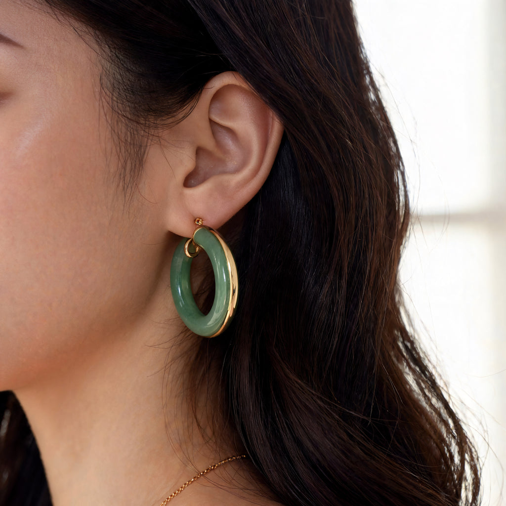 Korean Verdant Jade Resin Hoops